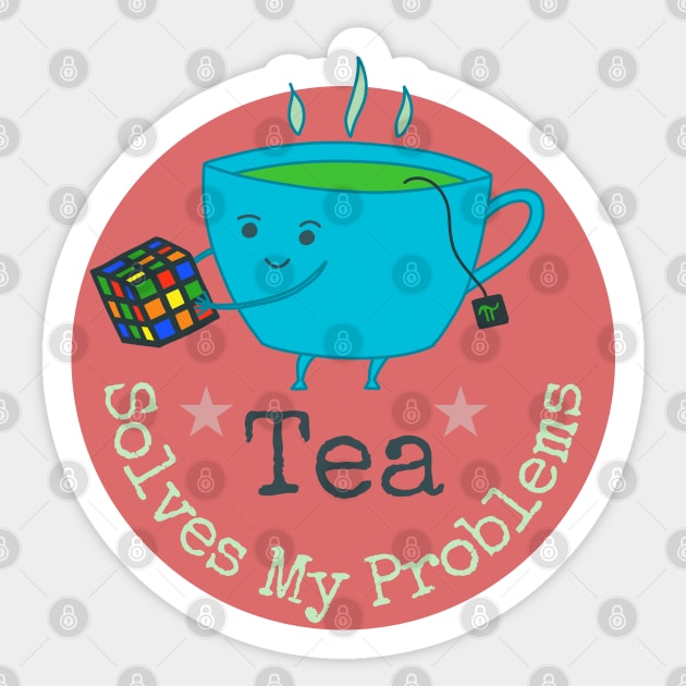 Tea Solves My Problems - cute whimsical design for tea lovers Sticker by Green Paladin